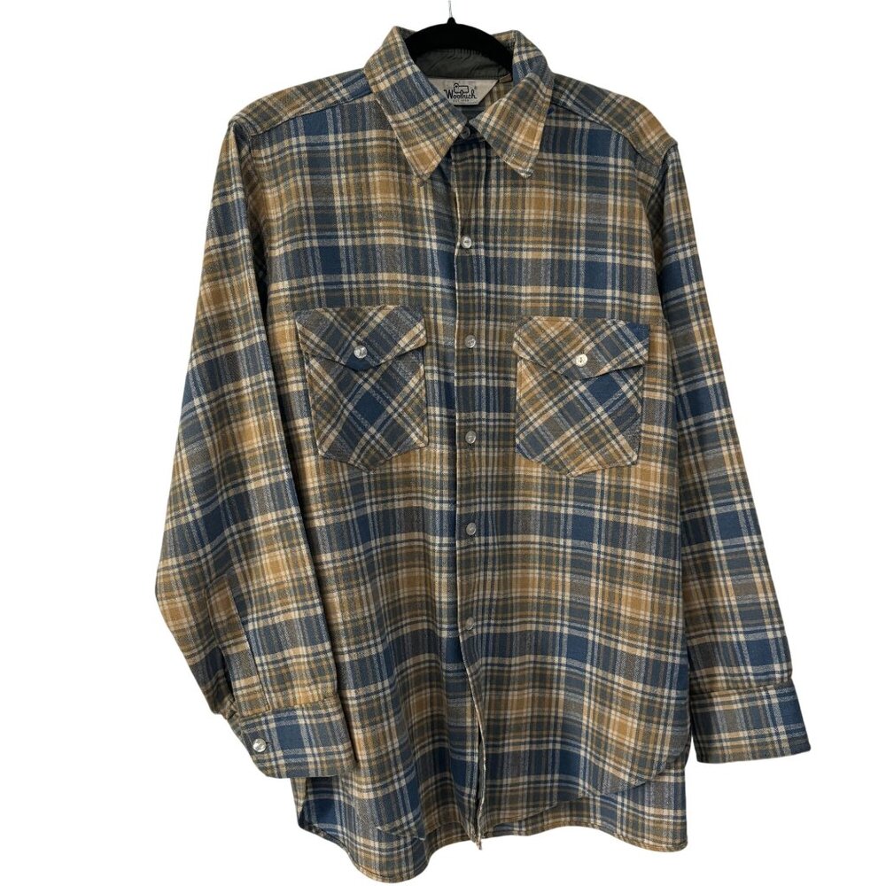 Vintage Woolrich Men's Flannel Plaid Wool Blend Button-Up Large LS Shirt